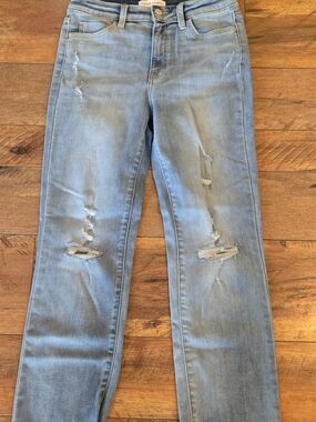 Flying Monkey Light Blue Distressed Straight Leg Jeans